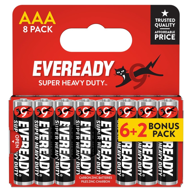 Eveready Super Heavy Duty Carbon Zinc AAA, 8 Pack