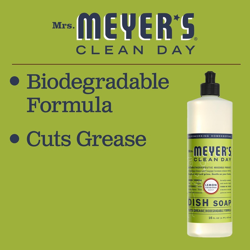 MRS. MEYER'S CLEAN DAY Liquid Dish Soap, Biodegradable Formula, Lemon