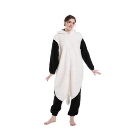 SimZoo Adult Animal Onesie Pajamas, Men and Women's Animal Cosplay Black Nosed Sheep Costume Sleepwear, One-Piece Unisex Homewear X-Large