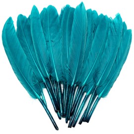 FeelfunFeather 120pcs Peacock Blue Goose Cochettes Feather Natural bulk 4-6 inch 10-15cm for Wedding Party Christmas Decorations DIY Crafts