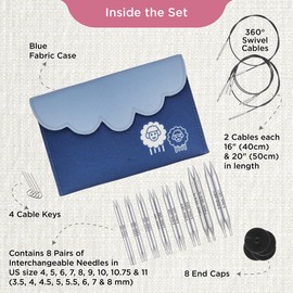 KnitPro Nova Interchangeable Needle Set – 8 x 10cm Circular Knitting Pin Pairs with Accessories Nova Deluxe Set for Beginners, Professionals & Gift Set, Silver