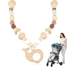XUHN Wooden Baby Pram Chain, Wooden Pram Chain, Pram Chain for Babies, Cute Animal Shape Pram Chain for Boys and Girls for Babies from 0+ Months