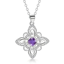 Pregeckit Original Witch Knot Necklace Wicca Witchcraft Necklace with Purple 5A Cubic Zirconia Supernatural Amulet Jewelry for Women (silver)