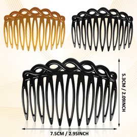COMNICO French Side Combs, 6 Pieces Hair Comb for Pushing, Plastic Hair Side Combs Set, Teeth Side Parting Comb Hair Comb Accessories Set (Black/White/Piece Light Brown)