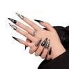 [GLORS] Stiletto Press-On Nails, Black and Silver Butterfly Design, 10
