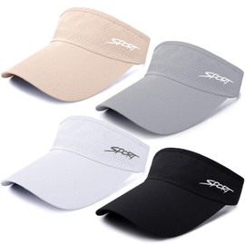 MULIMU 4 Pack Sun Visors for Women's, Sun Hat, Wide-Brimmed Summer Visor, Breathable UV Protection, Adjustable Cap Beach Fishing Sport Visor Black, Black, One Size-Medium