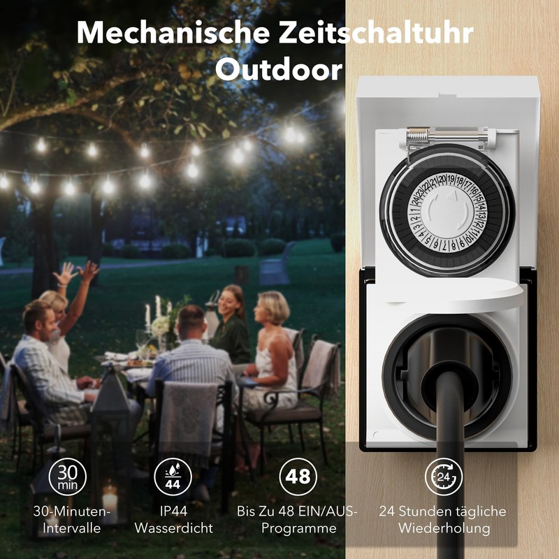 HBN 2 x Outdoor Timer Socket, IP44 Outdoor Mechanical Timer