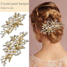 CROWN GUIDE Gold Rhinestone Hair Clips for Women Bridal Hair Pins Piece Wedding Hair Accessories for Brides Leaf Flower Pearl Barrettes for Girls