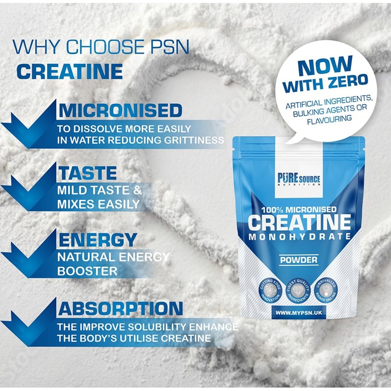 Pure Source Nutrition Creatine Monohydrate Powder Vegan Gluten Free 100%