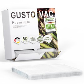 GustoVac Premium Vacuum Bags, Pack of 50, 20 x 30 cm Professional Foil Bags, Vacuum Sealer Bags for Vacuum Sealers, Boil-proof & Sous Vide Freezer Bags, Food Vacuum Sealer, Made in Netherlands,