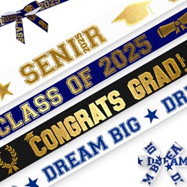 YKW 4 Pack Graduation Ribbon Class of 2025, Gold Foil Senior Graduation Decoration Ribbons (7/8" & 3/8" x 5 Yards Each) Blue Party Banner Trim for Grad Ceremony Gift Wrapping