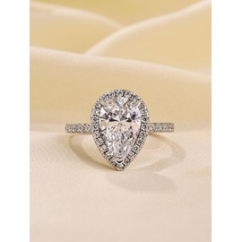 PAFIDDY 3.0CT 5A Grade Pear Cut Cubic Zirconia Engagement Ring for Women, 18K White Gold Plated Sterling Silver Promise Ring (7, White Gold)