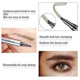 Waterproof Eyebrow Pencil - Long-Lasting Tattoo Brow Pen with Fork Tip for Rapid, Natural Brow Tint. Ideal for Makeup Beginners