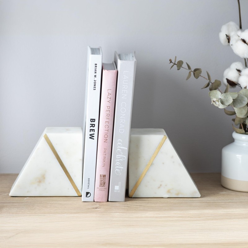 Cork & Mill Marble Book Ends for Shelves, Decorative Bookends