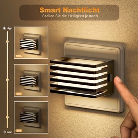 JandCase JandCase Nachtlicht Steckdose, Nachtlicht mit D?mmerungssensor, dimmbares Nachtlicht 30/60/100LM, 3000K warmwei?es Nachtlicht fr Schlafzimmer, Badezimmer, Flur [2er Pack]