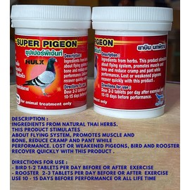 HULX Super Pigeon 100 Tablets, Bird Booster & Rooster Booster Speed Vitamins Health Chicken Supplement Increasing Energy Flying, Muscle Bone, Reduce Cramp Feed All Poultry Hen Food