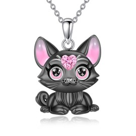 AINFQY Cat Necklace 925 Sterling Silver Cat Pendant Necklace for women Black Cat Necklace Gifts for Women(10-October)