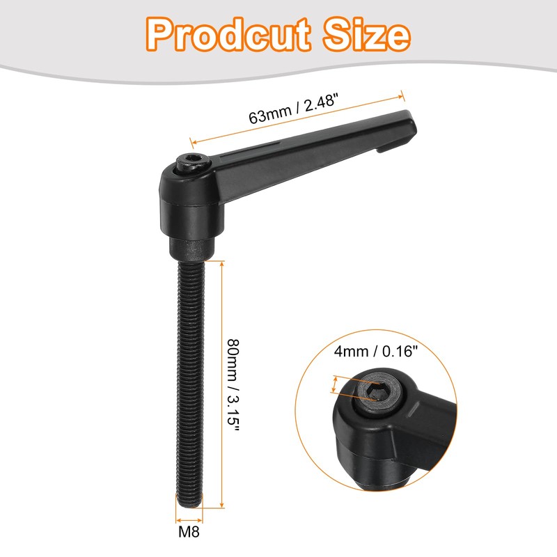 uxcell M8 x 80mm Adjustable Knobs Handle Male Thread Push