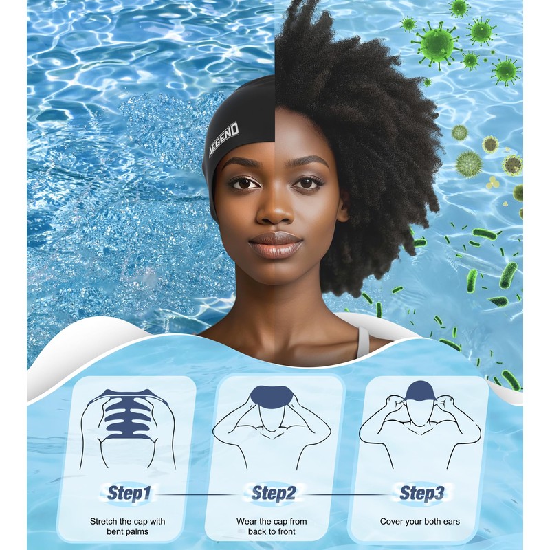 Aegend Swim Caps for Long Hair, Durable Silicone Swimming Caps