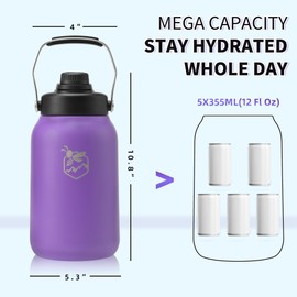 Boulder Bee Insulated Water Bottle | Half Gallon Water Jug with Handle | 64 oz Stainless Steel Thermos w Carrier Bag | Double Vacuum | for Hot & Cold Drinks | for Travel, Hiking & Camping