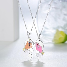 Best Friends Necklace 925 Sterling Silver Forever Friends Pendant Necklaces Set for 2 Pcs Friendship Jewelry for Womens Grils