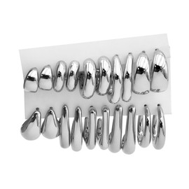 FOURPG 10 Pairs Chunky Silver Dangle Earrings for Women Hypoallergenic Trendy Thick Silver Plated Hoop Earrings Set Lightweight Jewelry (SILVER-10P)