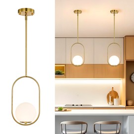 Gold Globe Pendant Light – 5.9" Glass Shade, Mid-Century Modern E12 Pendant Lights Fixture for Kitchen Island, Bedroom, Entryway, Commercial Spaces