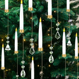 Tuanse Tuanse 12 Sets Flameless Christmas Tree Candles with Crystal Hook Remote Timer Flameless Taper LED Candle for Christmas Tree Ornament Battery Operated Light Candlestick Xmas Wedding Party(No Battery)