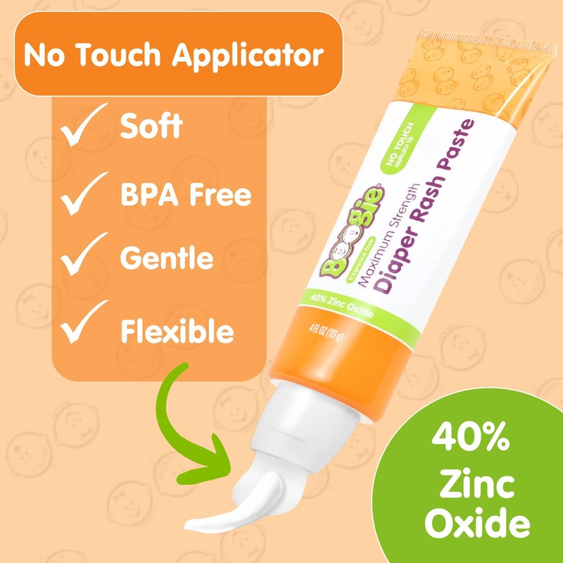 Boogie Diaper Rash Paste, Maximum Strength 40% Zinc Oxide, Mess-Free