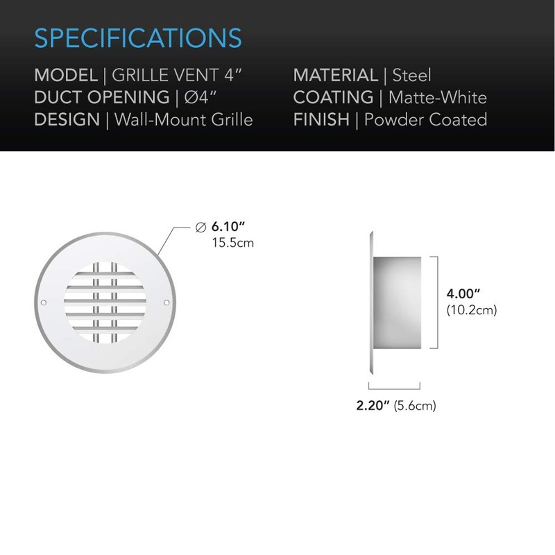 AC Infinity Wall-Mount Duct Grille Vent for 4-Inch Ducting, White