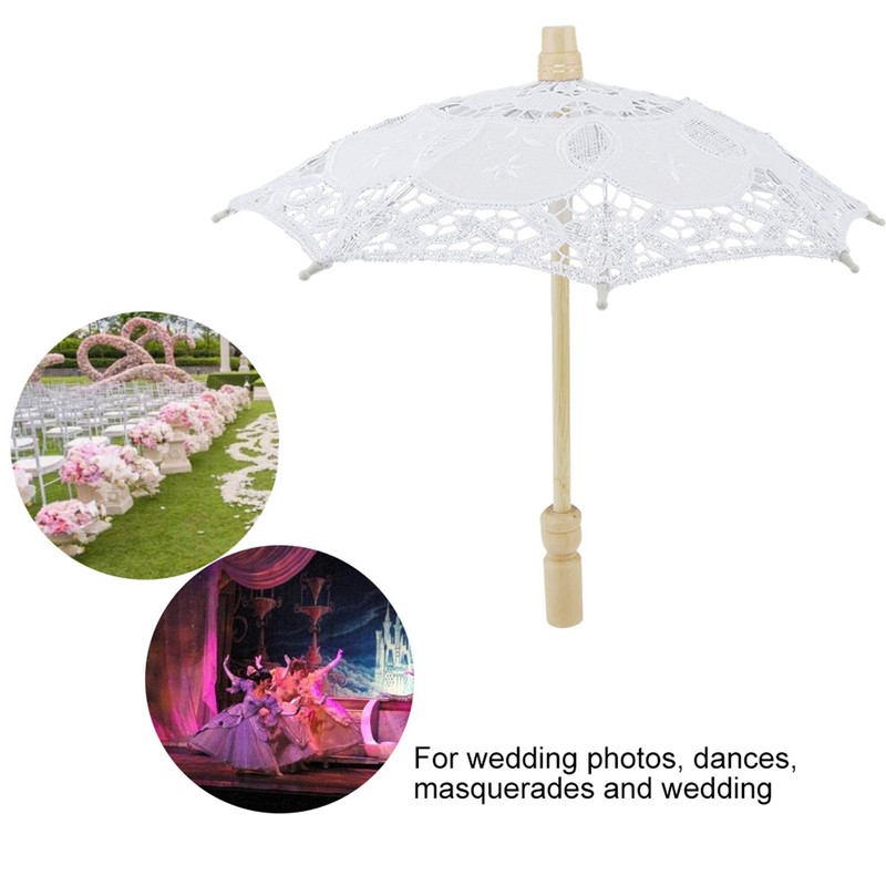 Bridal Umbrella Lace Cotton Embroidery Handmade Parasol Umbrella Wedding Supply(White