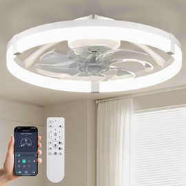 Passky 20” Low Profile Ceiling Fan with Lights and Remote, Dimmable LED Flush Mount Fandelier, 6 Speeds, 3000K–6000K, White Modern Ceiling Fan for Bedroom, Kitchen, Living Room
