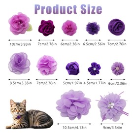 12 Pcs Dog Purple Flowers Collar Cat Flower Attachment Detachable Embellishment with Elastic Rubber Band Soft Chiffon Bow Tie Charms for Female Dogs Princess Pet Wedding Birthday Parties