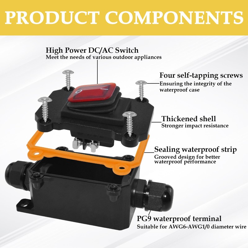 HONSNKS Inline Cord Switch DC 12V 30A DPST Outdoor Electrical