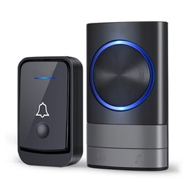KEWUZY Wireless Doorbell, Waterproof, Dust, Outdoor Doorbell, Front Door with 52 Ringtones, 4 Volumes, Flashing LED, Doorbell Set, Wireless Range, 400 m, Black