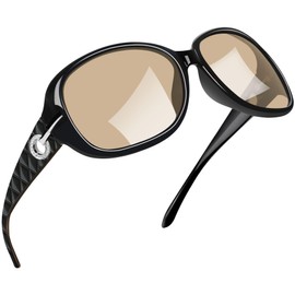 Joopin Women's Sunglasses, Polarized Driving, UV 400 Protection, UV Protection, UV Protection, UV Protection, Sports, Climbing, Fishing, Sunglasses for Women, [B3] Black/Light Brown, L