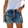 SANMM Shorts for Women Casual High Waisted Stretch Denim Button