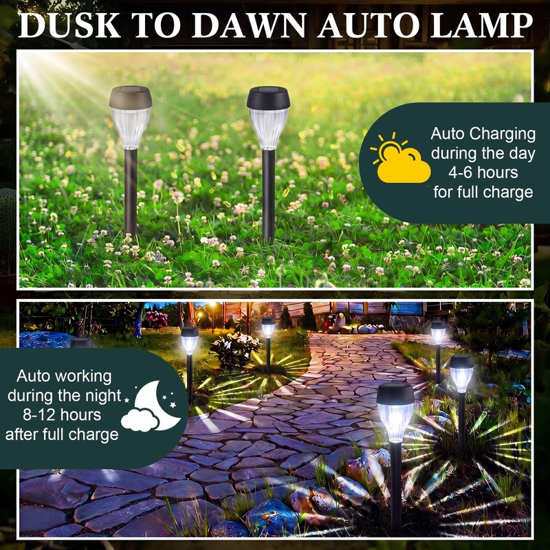 Huquary 50 Pcs Solar Outdoor Pathway Lights Bulk LED Solar