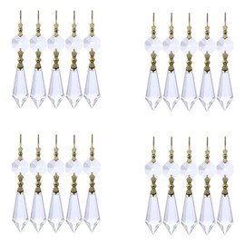 HDCRYSTALGIFTS 20Pcs 38mm Replacement Clear Chandelier Icicle Crystal Prisms Octogan Crystal Bead for Lamp Decor,Gold Bow Tie Connectors