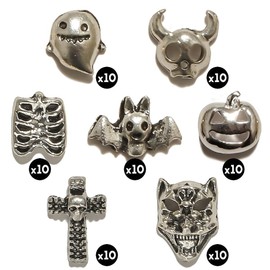 70Pcs Terrifying Cross Nail Charms, Silver 3D Cerberus Vampire Bats Ghosts Pumpkins Skeleton Nails Charms, Hellish Nail Art Skull Accessories for Jewelry Making DIY