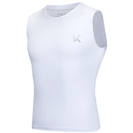 Konrunppy Boys Sleeveless Compression Shirt Qucik Dry Basketball Football Undershirt Youth Kids Athletic Tank Tops Workout (White,X-Large)