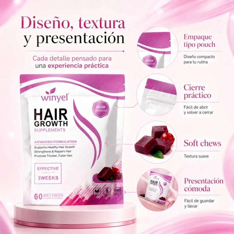 Suplemento Cabello En Gomitas 60 Piezas Uso Diario Adultos