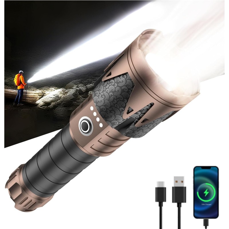 SKYFIRE LED Flashlights High Lumens Rechargeable,5000mAh Super Bright Tactical Flashlights,Zoomable,6