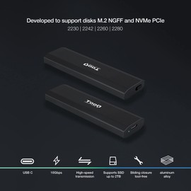 Tooq TQE-2223B Black Aluminum Simple Opening USB 3.1 Gen2 10Gbps SSD Enclosure for M.2 NVMe PCIe
