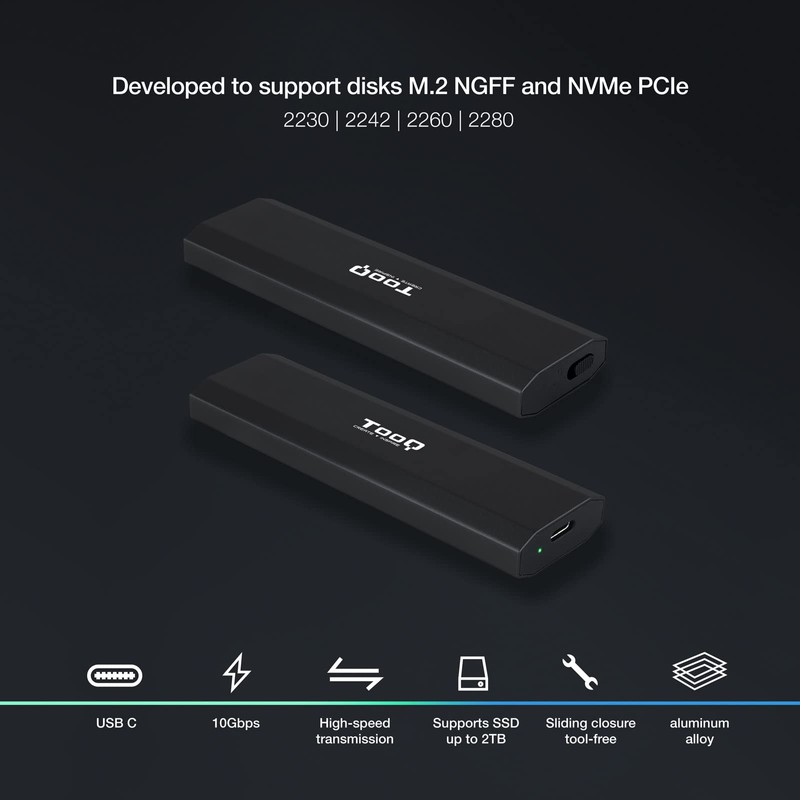 Tooq TQE-2223B Black Aluminum Simple Opening USB 3.1 Gen2 10Gbps