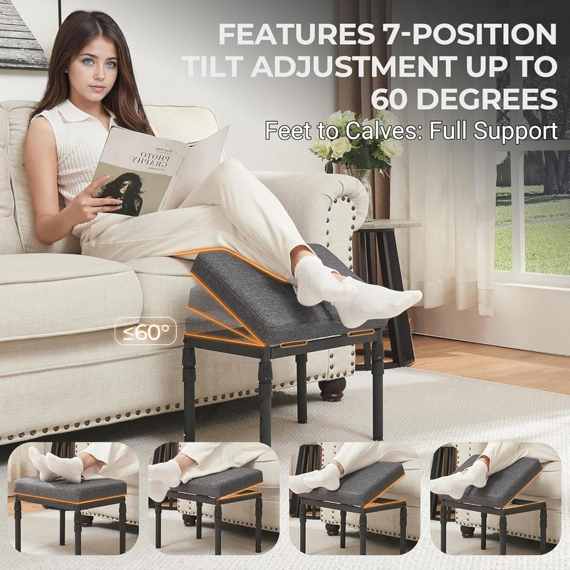 Adjustable Ottoman Pouf, 4 Height Position & 60 Degree Tilt