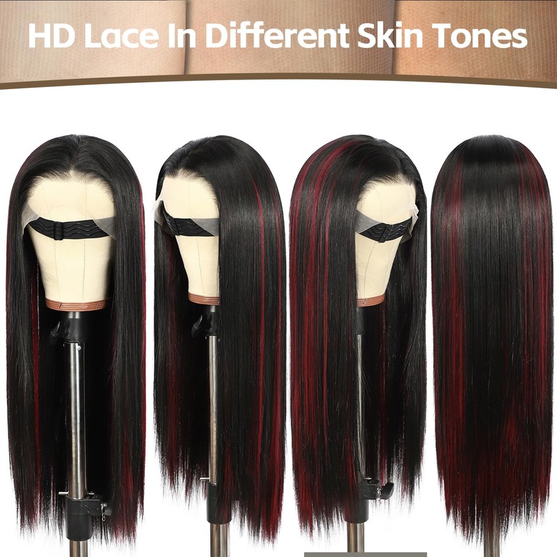 13X6 Black and Red Glueless Synthetic Lace Front Wig 26IN