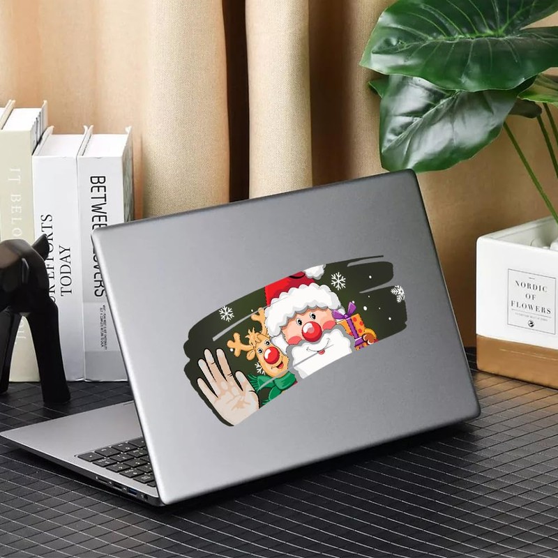 Dreothy Christmas Decor Santa Claus Waving Peep Cracked Window Stickers