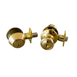 Design House 728329 Terrace 6-Way Universal Entry Door Knob and Single Cylinder Deadbolt Polished Brass