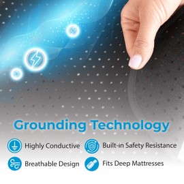 Earth Grounding Mat for Sleeping (54x74in), Full Body Grounding Mattress Cover for Stress and Inflammation, Fits Queen Size Bed, Includes 15 Feet Cord and Outlet Tester